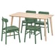 A green LISABO dining set with a light wooden table and matching chairs.