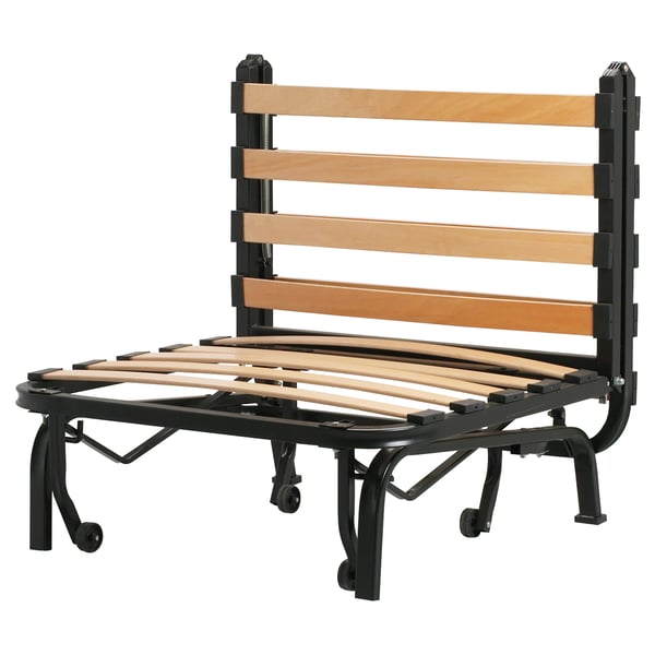 LYCKSELE black metal & wood sofa bed, folded.