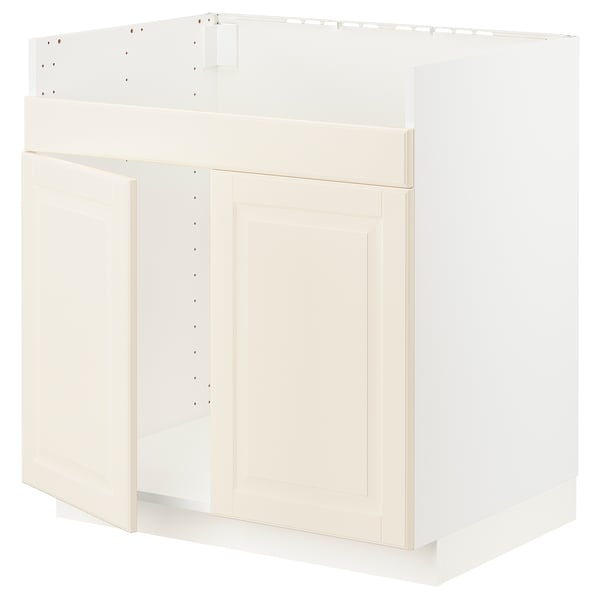 Off-white METOD cabinet, traditional design, bevelled edges.