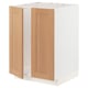 A white ikea METOD kitchen cabinet with wooden doors in a light oak finish. It two doors with paneled designs.