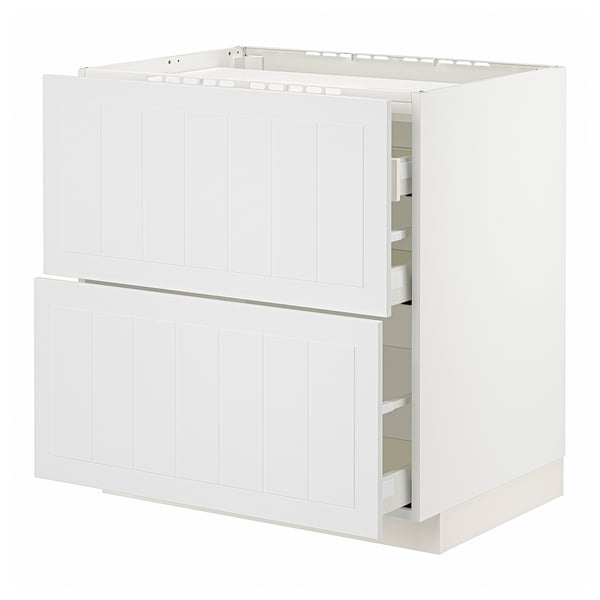 White METOD kitchen cabinet, two drawers, one door, bathroom or kitchen storage.