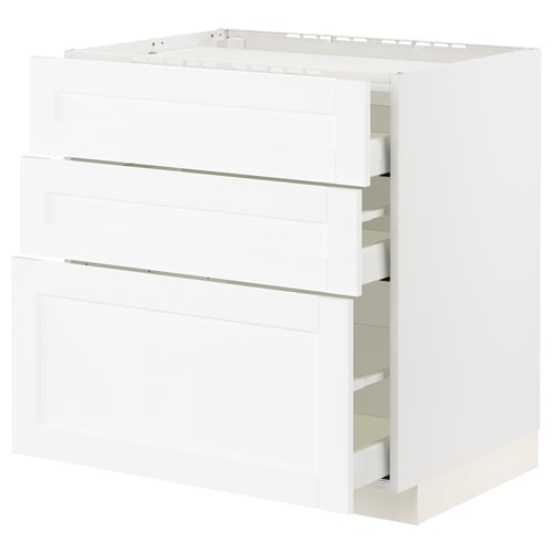 METOD white kitchen unit with multiple drawers, clean minimalist design.