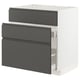 A modern, white METOD kitchen unit with three dark grey drawers and integrated handles.