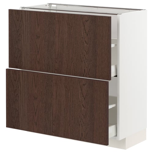 METOD kitchen cabinet, white & dark wood, drawers, sturdy.