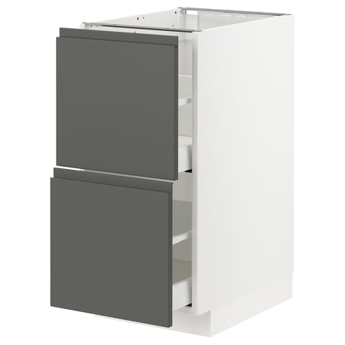 Modern kitchen cabinet: METOD with dark grey voxtorp drawers, minimalist design.