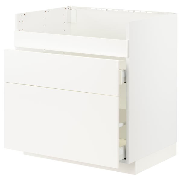 White METOD kitchen cabinet with veddinge smooth fronts, rectangular, fully assembled.