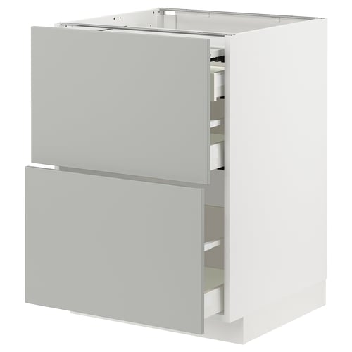 Modern light grey kitchen unit with 3 drawers, sleek design.