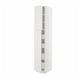 A white METOD kitchen cabinet with built-in shelves. It a sleek, tall design with a smooth finish and modern aesthetic.