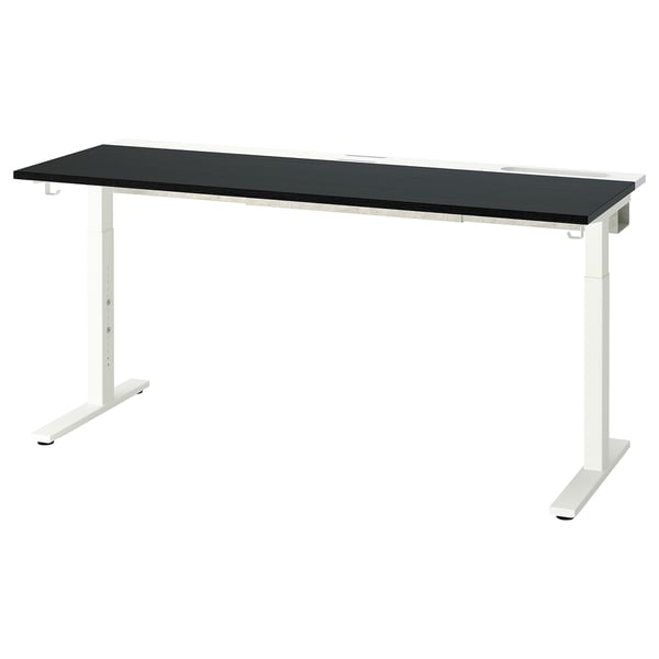 MITTZON black adjustable desk. White legs, rectangular, modern minimalist design.