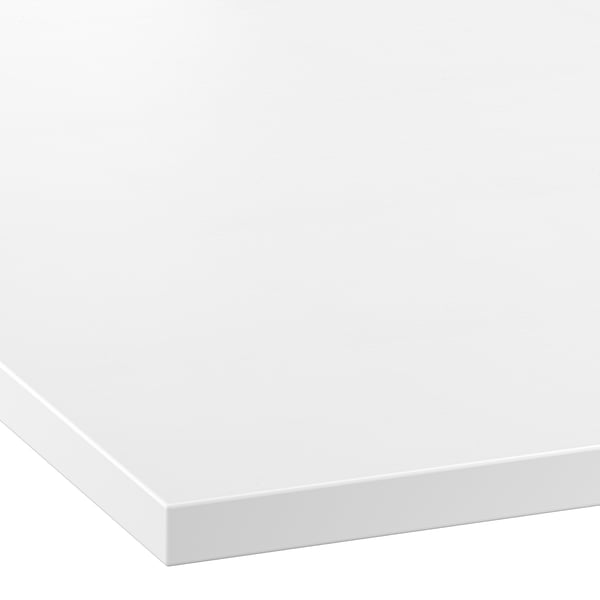 Clean, white laminate countertop with smooth, finished edges, showcasing modern, durable design.