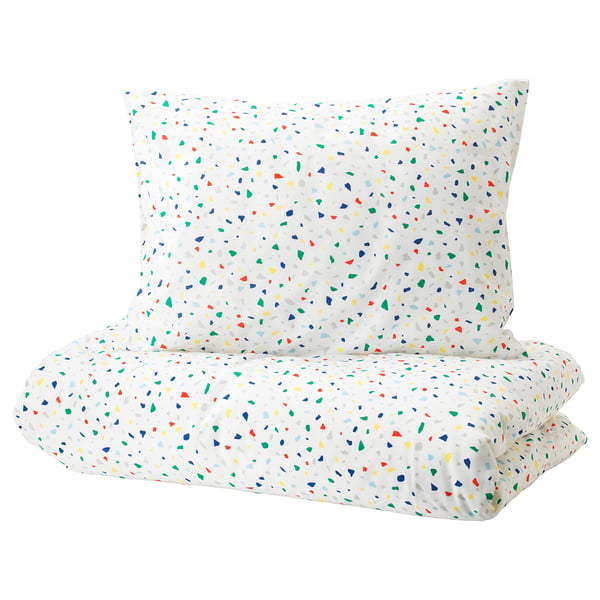MÖJLIGHET childrens bedding set, white with colourful squares, cotton.