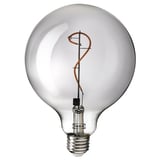 Ikea MOLNART bulb: globe-shaped, smoked glass, spiral filament, warm light.