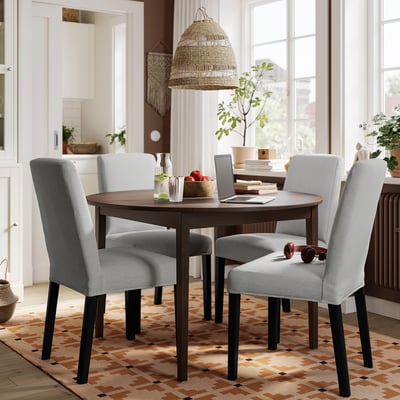 NÄSINGE / BERGMUND Table and 4 chairs, dark brown stained beech veener/Orrsta light grey black, 120 cm