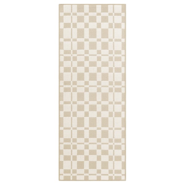 NATTÅG rug, beige and white, rectangular, grid pattern, recycled polyester.