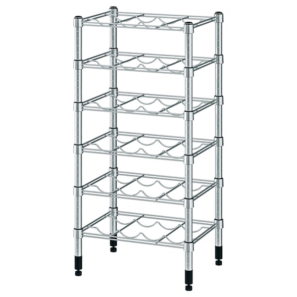OMAR chrome wire rack, sleek & modern, adjustable feet for uneven floors.
