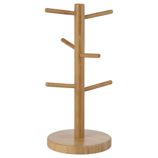 OSTBIT bamboo mug rack, round base, three tiers, natural wood colour.