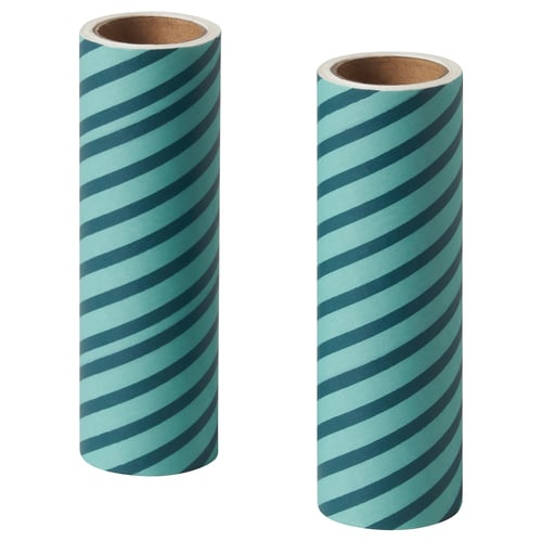 Two turquoise cylindrical PEPPRIG lint roller refills, striped, side by side.