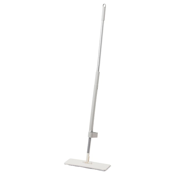 PEPPRIG silver flat mop with adjustable handle and white microfiber pad.