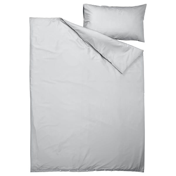 PILTANDVINGE grey duvet & pillow set, smooth fabric, rectangular.