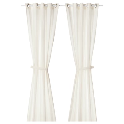 RITVA Curtains with tie-backs, 1 pair, white/with eyelets, 145x250 cm