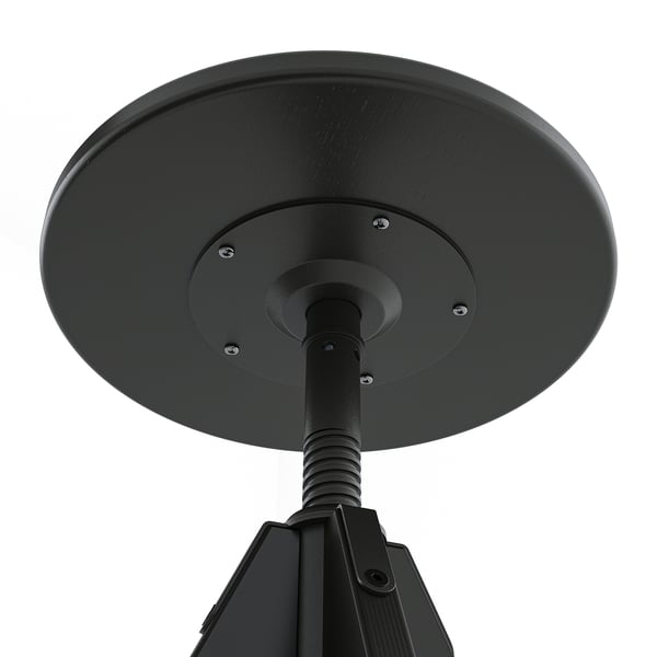 Black stool with adjustable height, featuring a round seat and sturdy base, designed for durability and ease of use.
