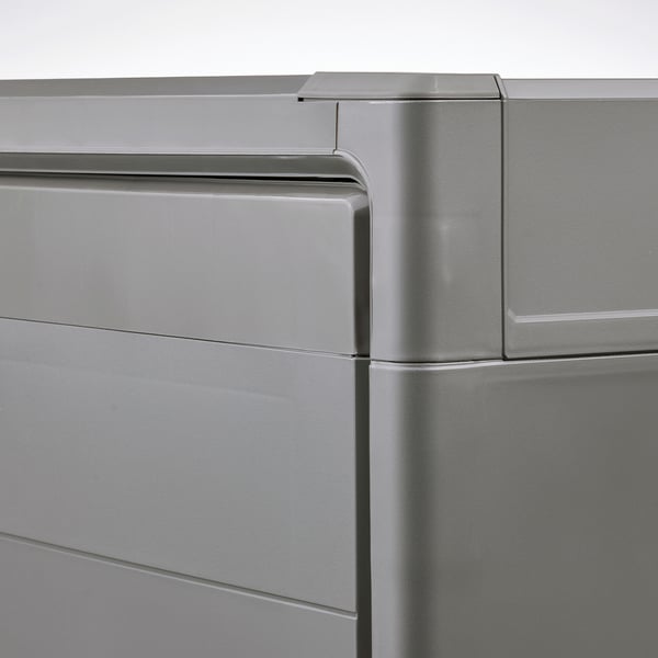 Modern, sleek RUNMARÖ cabinet with smooth, grey surface and clean lines.