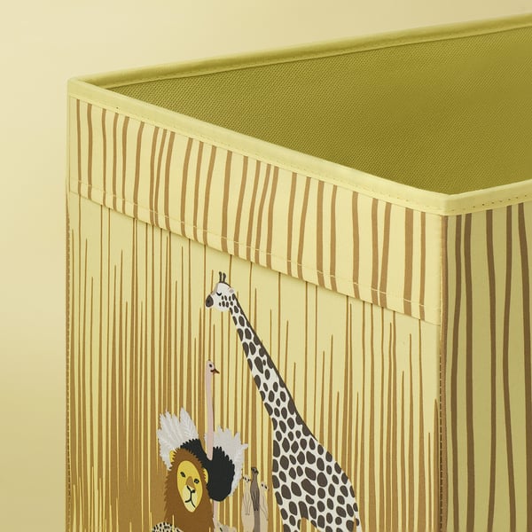 High-quality fabric storage box with zebra print and playful giraffe & lion design, perfect for kallax shelving.