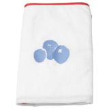 SKÖTSAM white terry cloth baby changing mat cover, blueberry design, red trim, cotton-polyester blend.