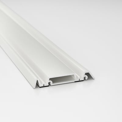 White metal floor rail for sliding doors, clean and precise, ideal for diy installation.