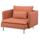SÖDERHAMN, orange, fabric corner chair, soft, deep seat, corduroy texture, slim high legs.