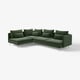A green SÖDERHAMN corner sofa, upholstered in cotton, polyester, and viscose blend with a modern, low-profile design and sleek metal legs.