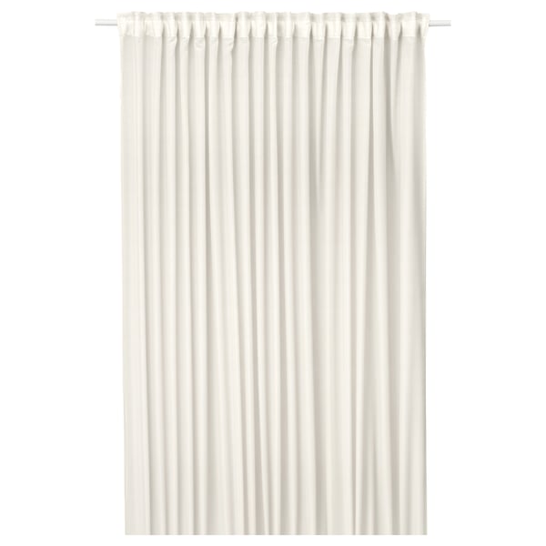 A STENFRÖ sheer white curtain with heading tape, made from recycled polyester. Its rectangular and designed for window dressing.