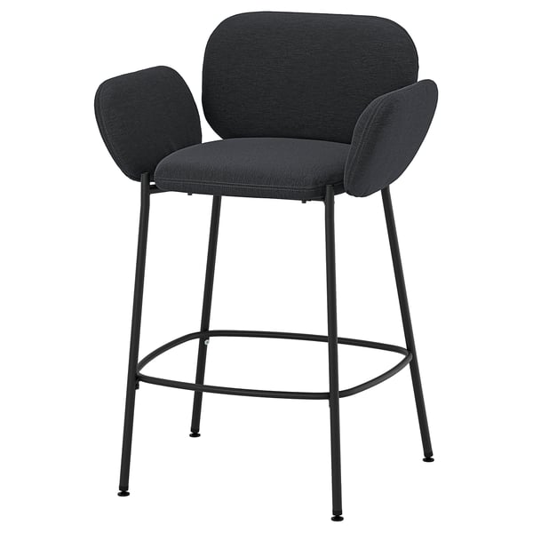 SYNTORP Bar stool with backrest, counter height black/Knäbäck anthracite, 66 cm