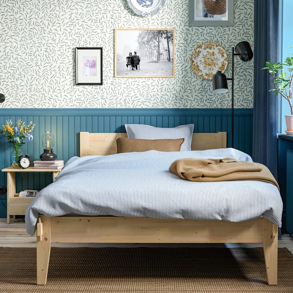 TAXÅSKLINT Bed frame, pine/Luröy, 120x200 cm