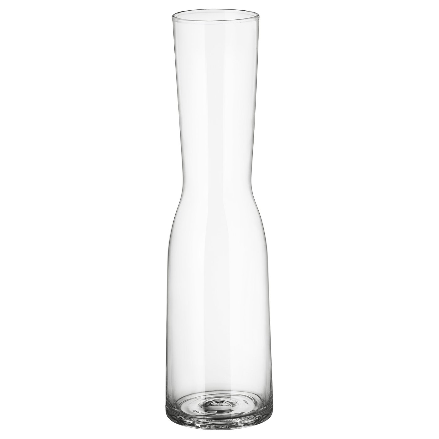 TIDVATTEN clear glass vase. Mouth-blown, sleek, tall, cylindrical shape with narrow neck.