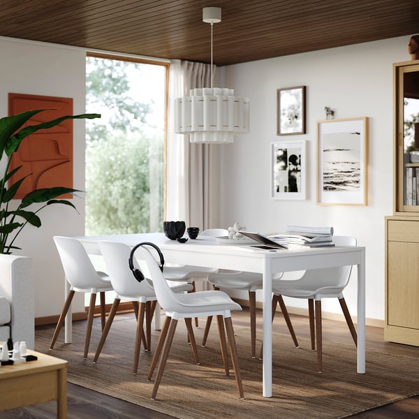 TONSTAD Table and 6 chairs, off-white/white, 200x85 cm