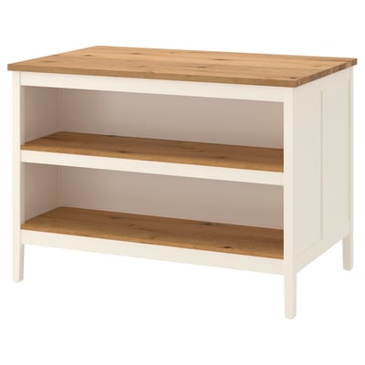 TORNVIKEN kitchen island, white with oak shelves and top. Rectangular, rustic, 10-year guarantee.