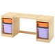 TROFAST Desk with storage boxes, light white stained pine/light orange lilac, 124x44x53 cm