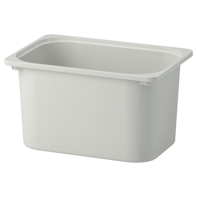 A white TROFAST plastic storage box, rectangular, made from recycled material.