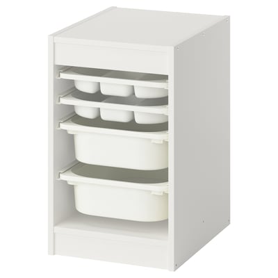 White TROFAST storage unit with adjustable shelves for organising small items.