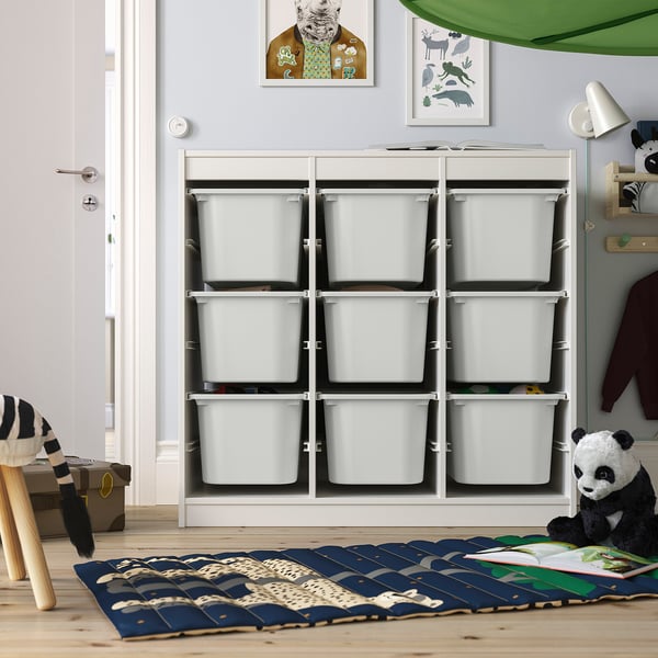 TROFAST Storage combination with boxes, room divider/white grey, 99x44x95 cm