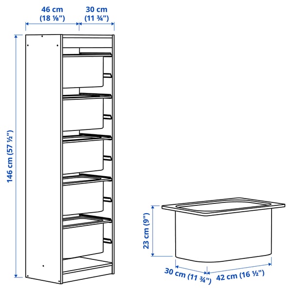 Illustration with measurements for the product: TROFAST.