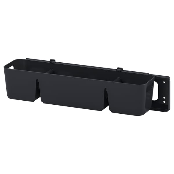 Black UPPDATERA storage organiser, rectangular, plastic, 3 compartments, wall-mount.