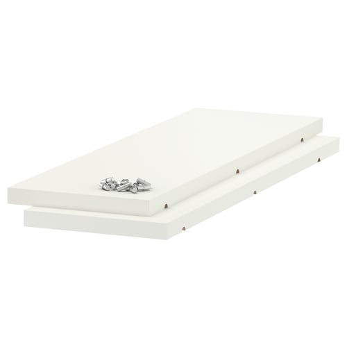 White UTRUSTA melamine shelf, rectangular, thick, flat-top with screws.