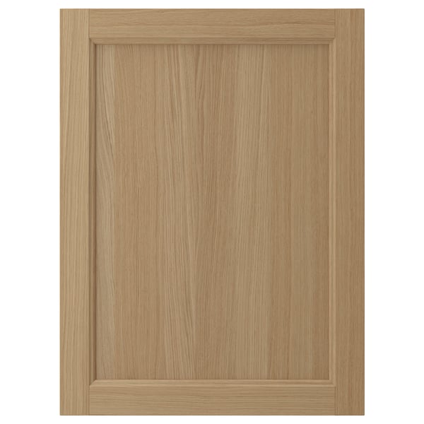 VEDHAMN wooden cabinet door. Natural oak colour, rectangular shape, solid oak frame, oak veneer panel.