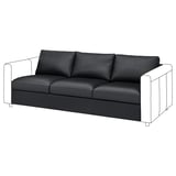 Black VIMLE sofa with clean lines, three cushions, and white sides.
