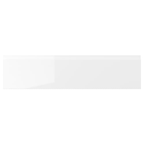 VOXTORP white high-gloss drawer front, modern, sleek design with integrated handles, made of fiberboard and melamine foil.