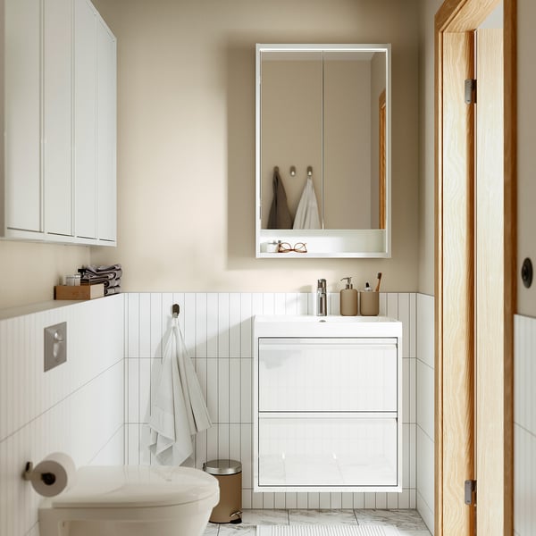 ÄNGSJÖN 엥셴 세면대+서랍, 하이글로스 화이트, 60x48x63 cm