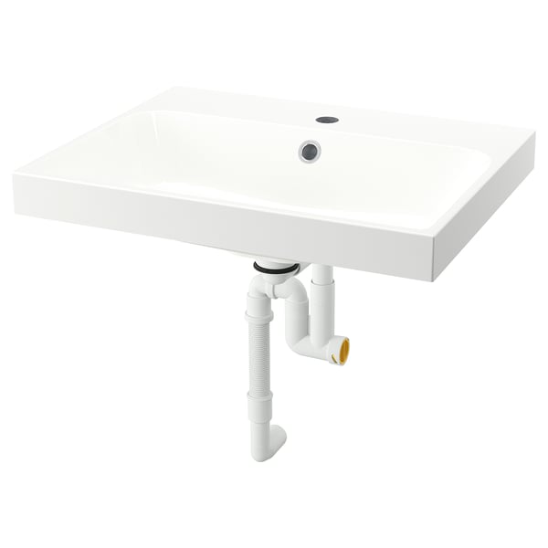 BACKSJÖN 박셴 세면기+배수트랩, 화이트, 60x48 cm