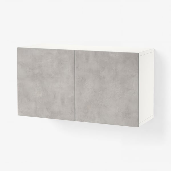 BESTÅ 베스토 선반유닛+도어, 화이트 칼비켄/라이트그레이 콘크리트 효과, 120x42x64 cm